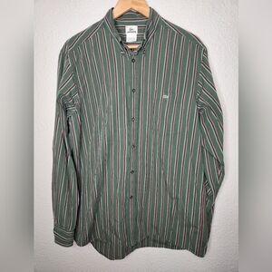 Lacoste Classic Green Pink White Striped Men's Button Down Shirt Size 42